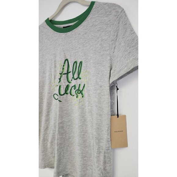 NWT Halogen St. Patricks Day All Luck T-Shirt Grey & Green Tee Medium - Picture 2 of 5